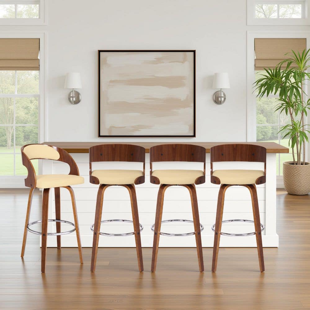 Armen Living Shelly 41 in. H Cream Low Back Wood Bar Stool with