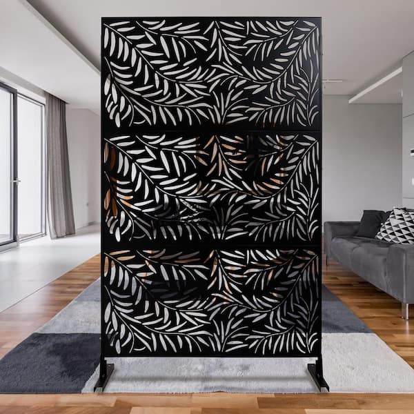 76 in. x 48 in. Freestanding Decorative Privacy Screen Black Metal for Outside Lawn Garden