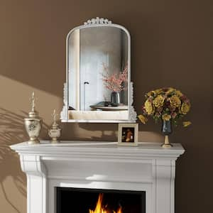 Vintage 32 in. W x 24 in. H Asymmetrical Mirror White Arch Mirror Decorative Wall Mirro