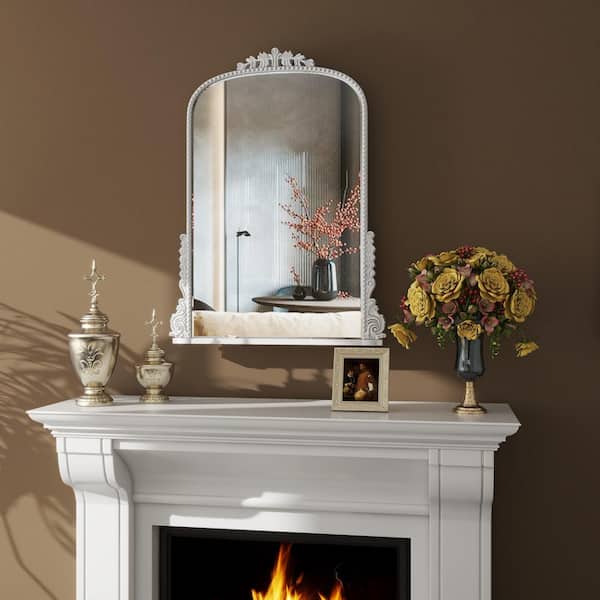 THKSHOUZ Vintage 32 in. W x 24 in. H Asymmetrical Mirror White Arch Mirror Decorative Wall Mirro