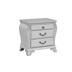 28.9 in. Gray and Nickel 3-Drawers Wooden Nightstand