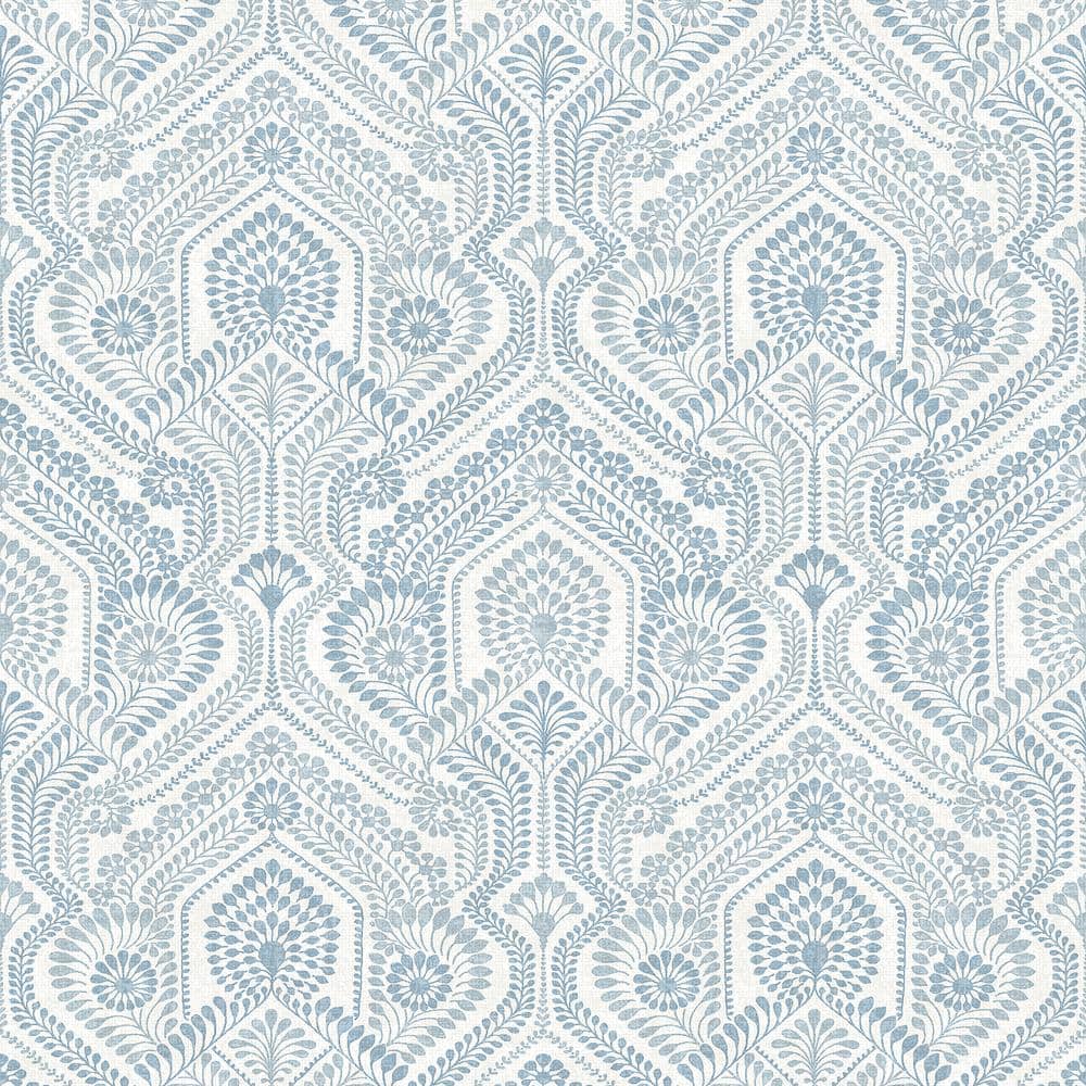 Blue Damask Non-Woven Washable Wallpaper Roll