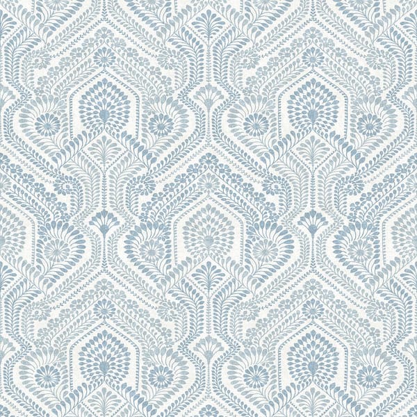 A-Street Prints Fernback Ornate Botanical Blue Matte Paper Wallpaper Sample