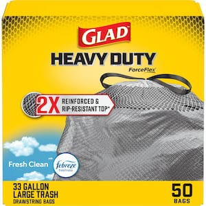 33 Gal. Heavy Duty 2x Reinforced and Rip Resistant Top Large Drawstring Outdoor Black Trash Bags (50-Count)
