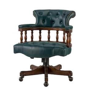 Yitzhak Genuine Leather Executive Teal Chair with Nailhead Trims