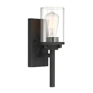 Jedrek 4.5 in. 1-Light Black Modern Industrial Wall Sconce with Clear Glass Shade