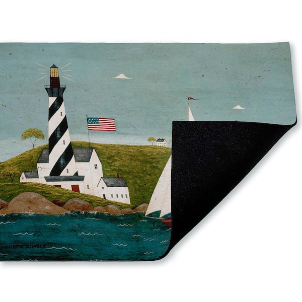 Coastal Breeze Lighthouse Harbor Green 18 in. x 30 in. Polyester Non-Slip Outdoor Door Mat