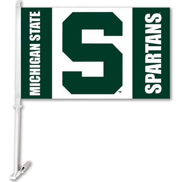 BSI Products NCAA 11 in. x 18 in. Michigan State 2-Sided Car Flag with 1-1/2 ft. Plastic Flagpole (Set of 2)