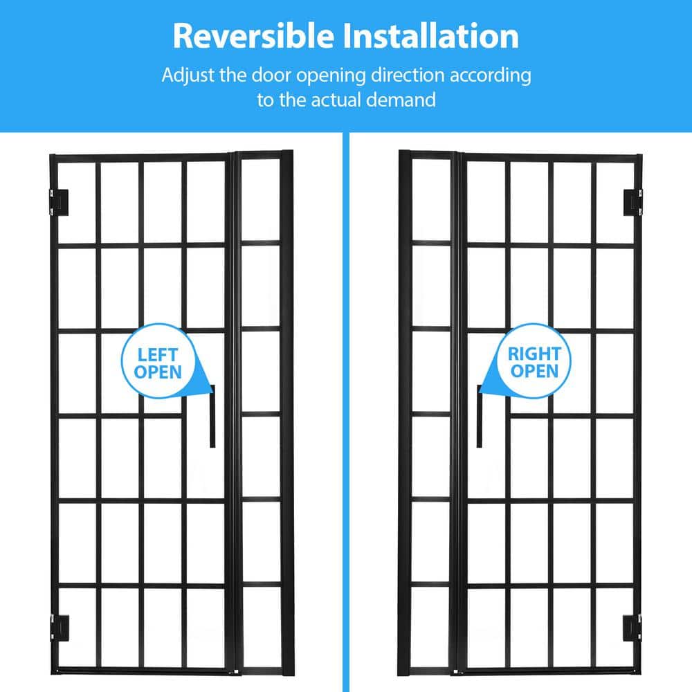40" W x 72" H Matte Black Semi-Frameless Shower Door with Patterned Glass