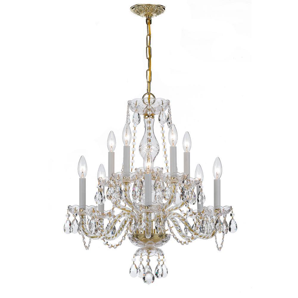 Polished Brass and Crystal 10-Light Traditional Chandelier