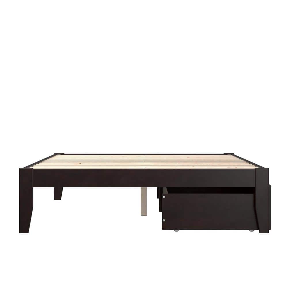 Colorado Full/Double Espresso Wood Frame Bed with Upholstered Drawers