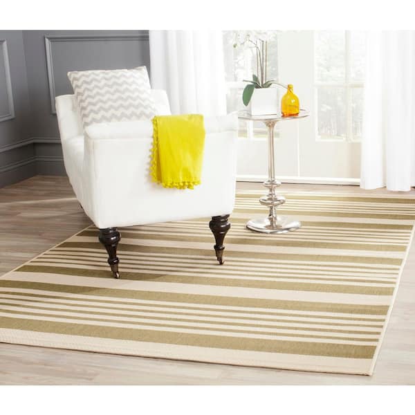 Courtyard Green/Beige 7 ft. x 10 ft. Striped Indoor/Outdoor Patio  Area Rug