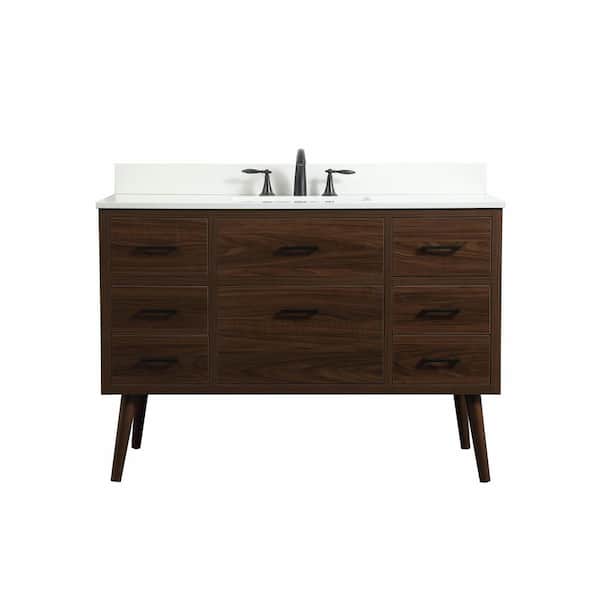 Unbranded Simply Living 48 in. W x 22 in. D x 33.5 in. H Bath Vanity in Walnut with Ivory White Engineered Marble Top
