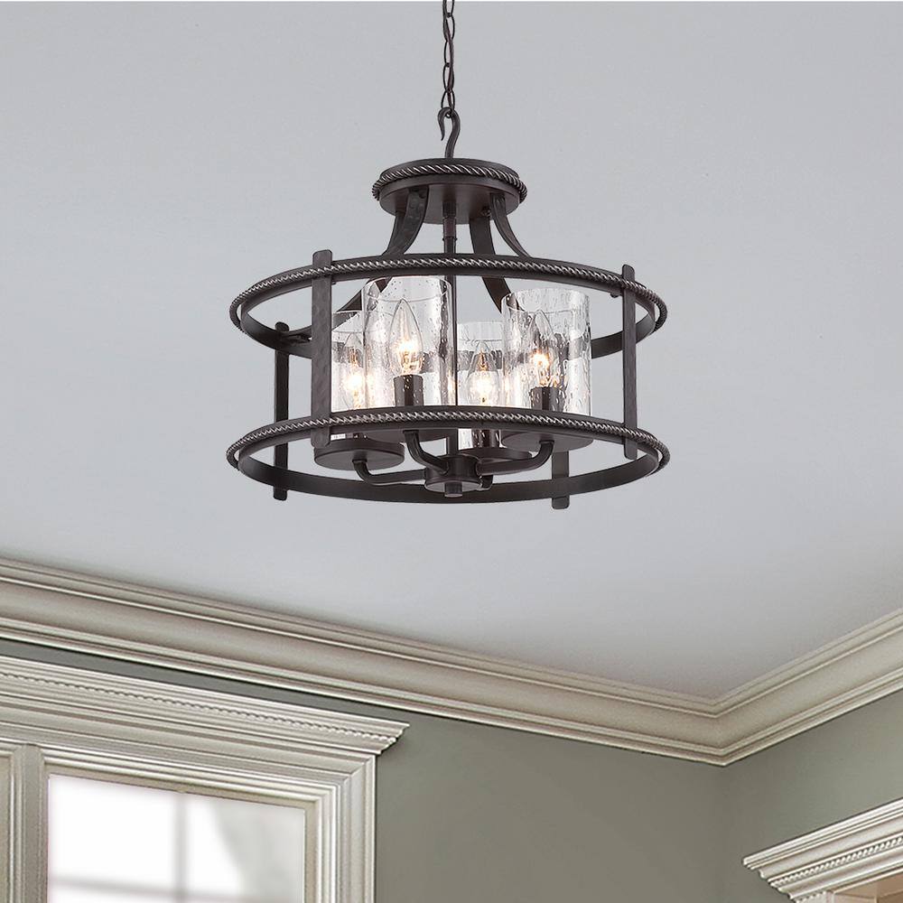 Palencia Artisan Black 16" Glass Semi-Flush Mount with Seedy Shade