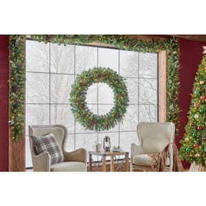 48 in. Pre-Lit LED Woodmoore Artificial Christmas Wreath