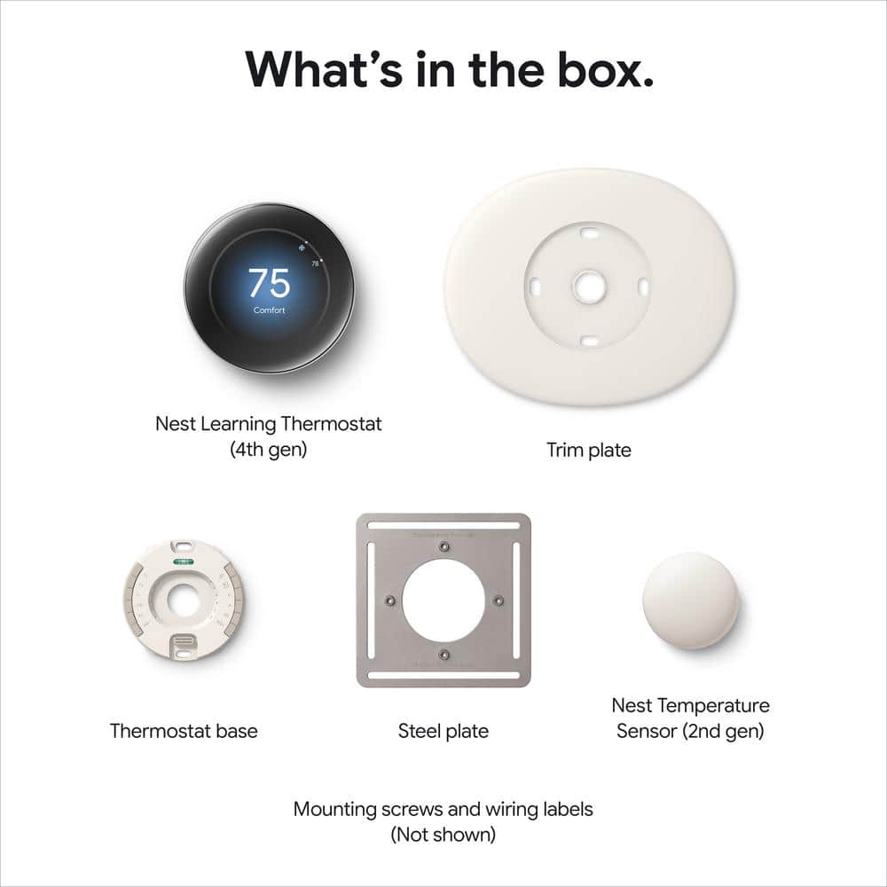 Google Nest Black Programmable Learning Thermostat with Temperature Sensor