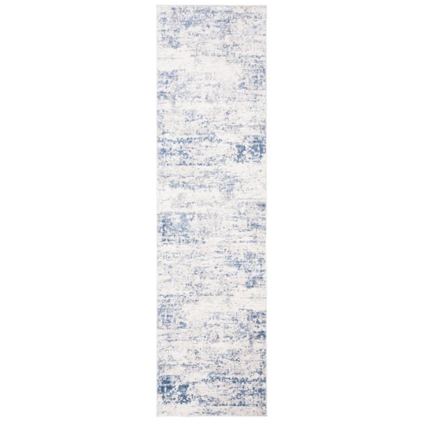 SAFAVIEH Amelia 2 ft. x 10 ft. Ivory/Blue Abstract Distressed Runner Rug