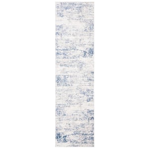 Amelia Ivory/Blue 2 ft. x 14 ft. Abstract Distressed Runner Rug