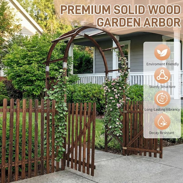 Karl home 85 in. x 133 in. Tan Wood Garden Arbor with Gate and