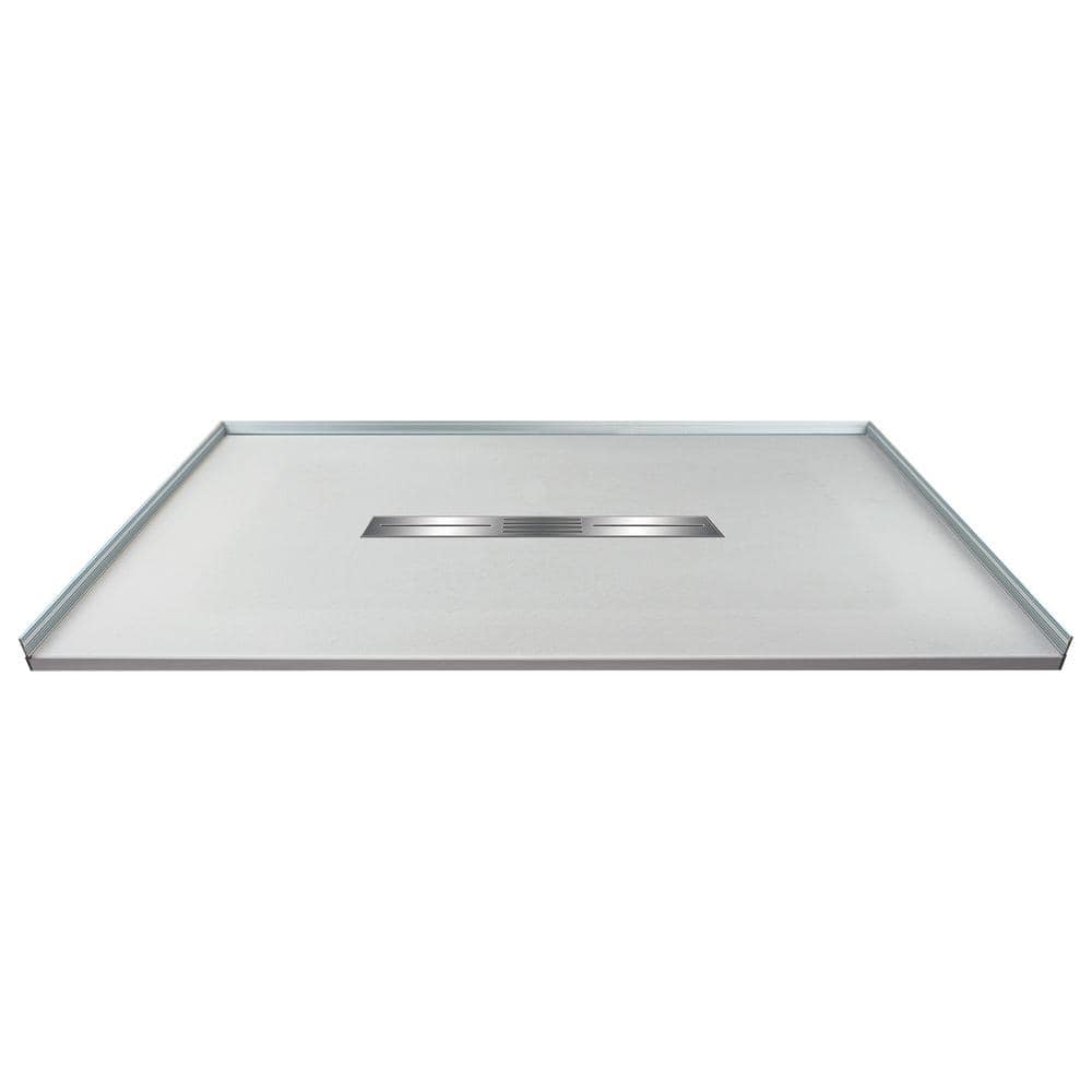 Zero Threshold 48 in. L x 35.5 in. W Customizable Threshold Alcove Shower Pan Base with Center Drain in Grey -  Transolid, FZS4836C-39