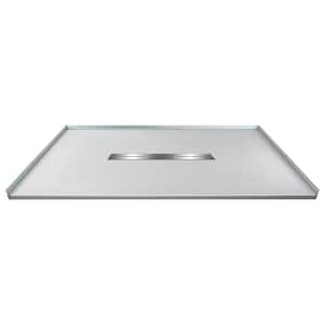 Zero Threshold 48 in. L x 35.5 in. W Customizable Threshold Alcove Shower Pan Base with Center Drain in Grey
