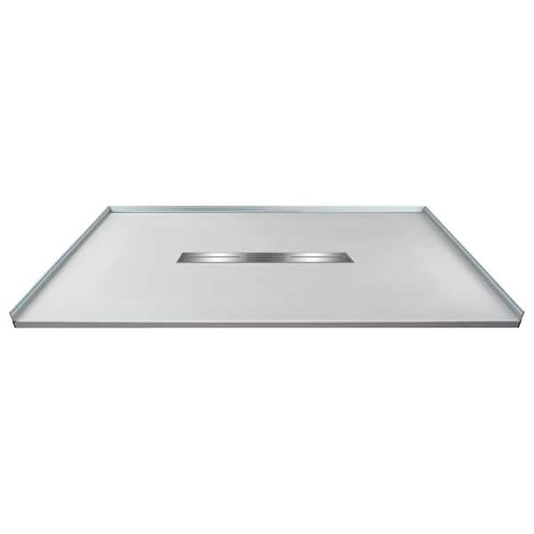 Transolid Zero Threshold 48 in. L x 35.5 in. W Customizable Threshold Alcove Shower Pan Base with Center Drain in Grey
