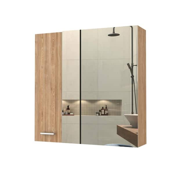 cadeninc 23.6 in. W x 23.6 in. H Bathroom Surface Mount Medicine Cabinet with Mirror,4 Shelves and Single Door in Beige