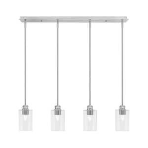 Albany 60-Watt 4-Light Brushed Nickel, Linear Pendant Light with 4 in. Clear Bubble Glass and No Bulbs Included