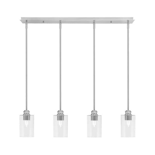 Unbranded Albany 60-Watt 4-Light Brushed Nickel, Linear Pendant Light with 4 in. Clear Bubble Glass and No Bulbs Included