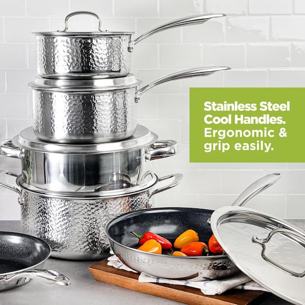 Granitestone Stainless Steel Hammered 10 Piece Nonstick Cookware