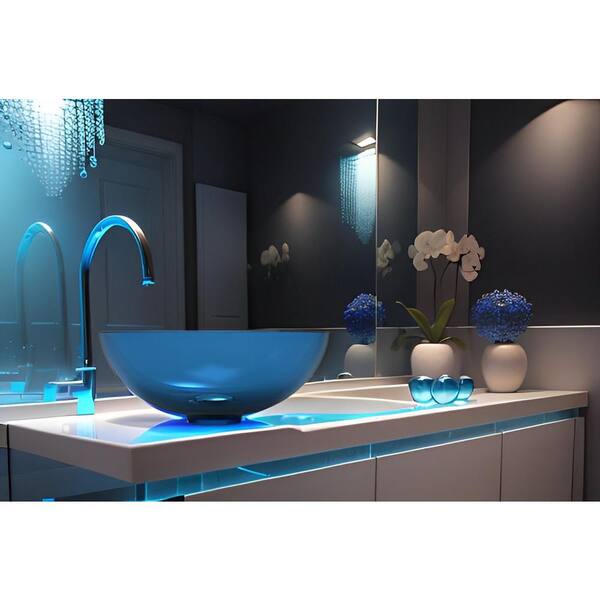 Unbranded - Blue Stone Resin Round Bathroom Vessel Sink with Pop-Up Drain, Modern Above Counter Bathroom Lavatory Vanity Vessel Sink