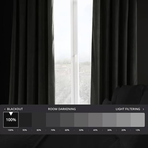 Gunmetal Grey Velvet Rod Pocket Blackout Curtain - 50 in. W x 96 in. L (1 Panel)