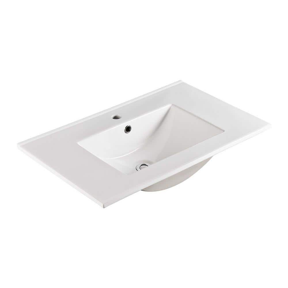 White Ceramic Single Sink Vanity Top with Overflow