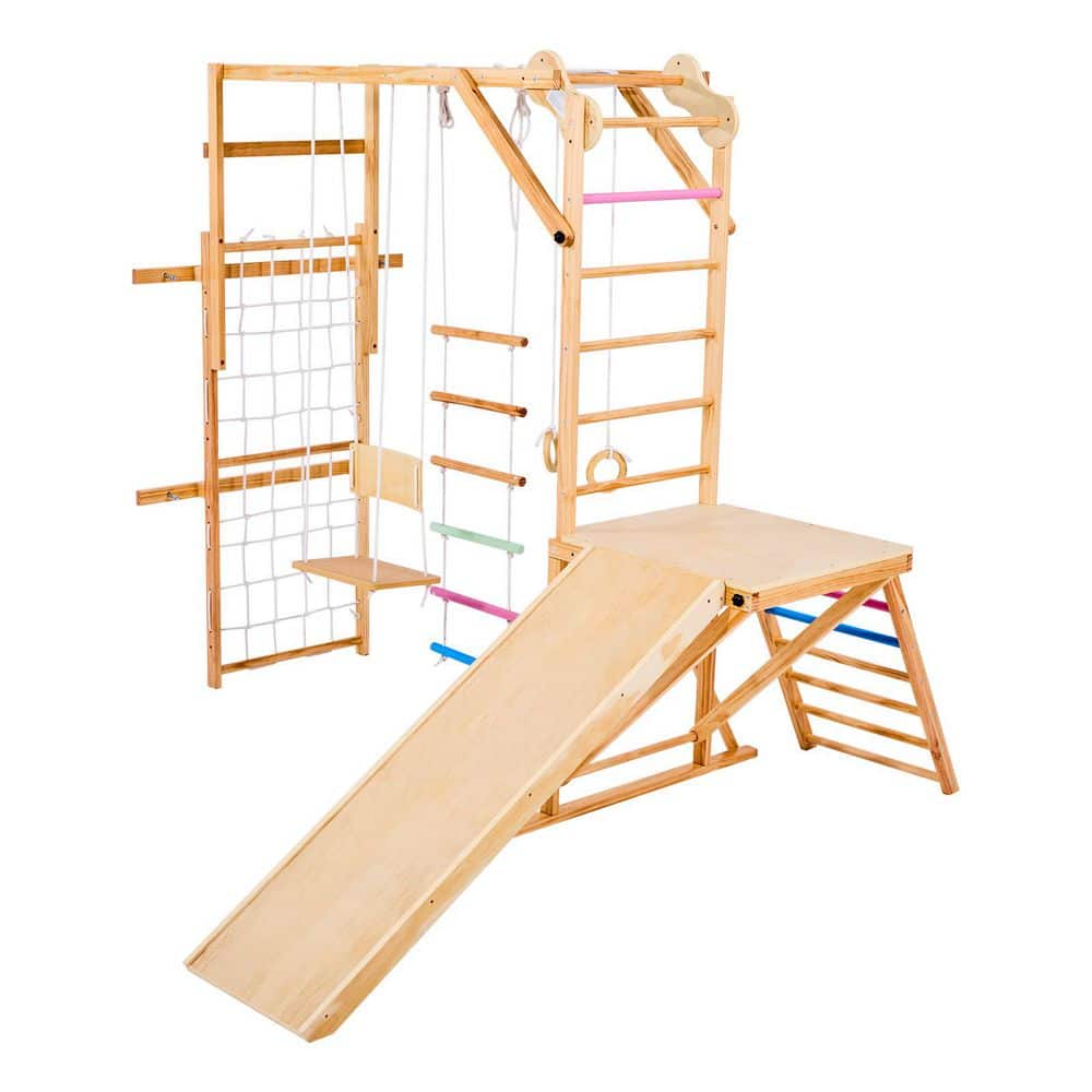 8 in.-1 Montessori Wooden Playground, 220 lbs. Climbing Toys w/ Swing, Slide, Monkey Bar, Gym Rings, Ladder, Net and Bar price history on PriceWatchPro