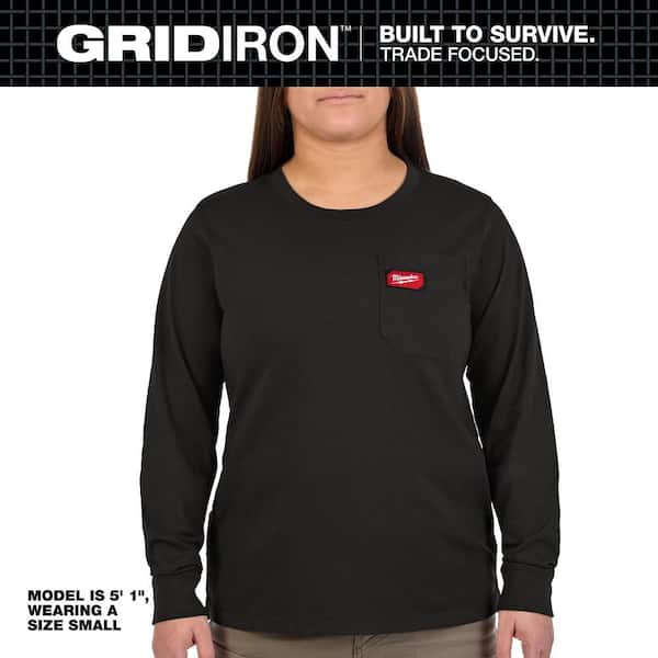 Women's Small Black Long Sleeve GRIDIRON Pocket T-Shirt