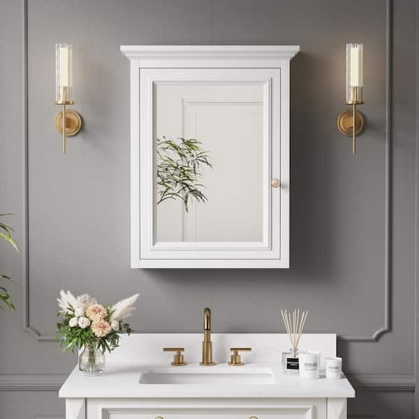 ANGELES HOME 40 in. W x 30 in. H Rectangular Solid Wood Wall Mount Medicine Cabinet with Mirror, 2-Soft-Closed Door,Easy Hang, White