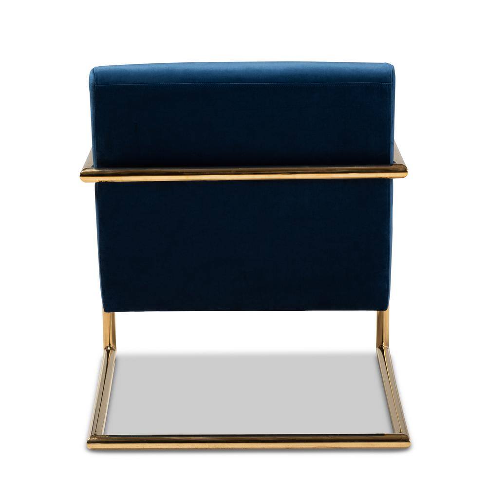 Mira 28" Navy Blue Velvet and Gold Metal Accent Chair