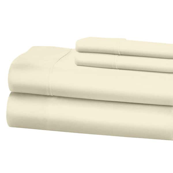 Unbranded 1200 Thread Count Deep Pocket Solid Cotton Sheet Set (Queen, Ivory)