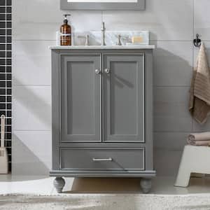 Melissa 24 in. W x 22 in. D Bath Vanity in Grain Gray with Natural Marble Vanity Top in Carrara White with White Sink