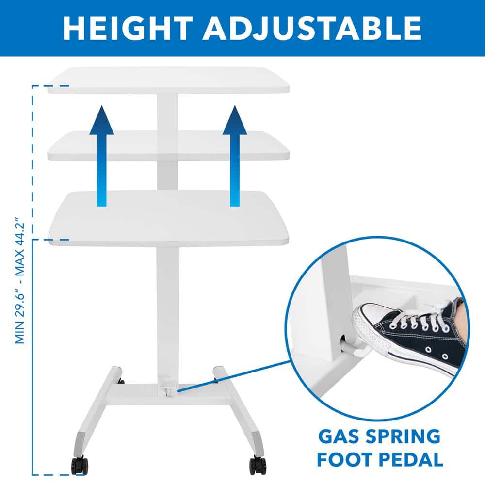 White Adjustable Height Rolling Laptop Cart with Pneumatic Lift