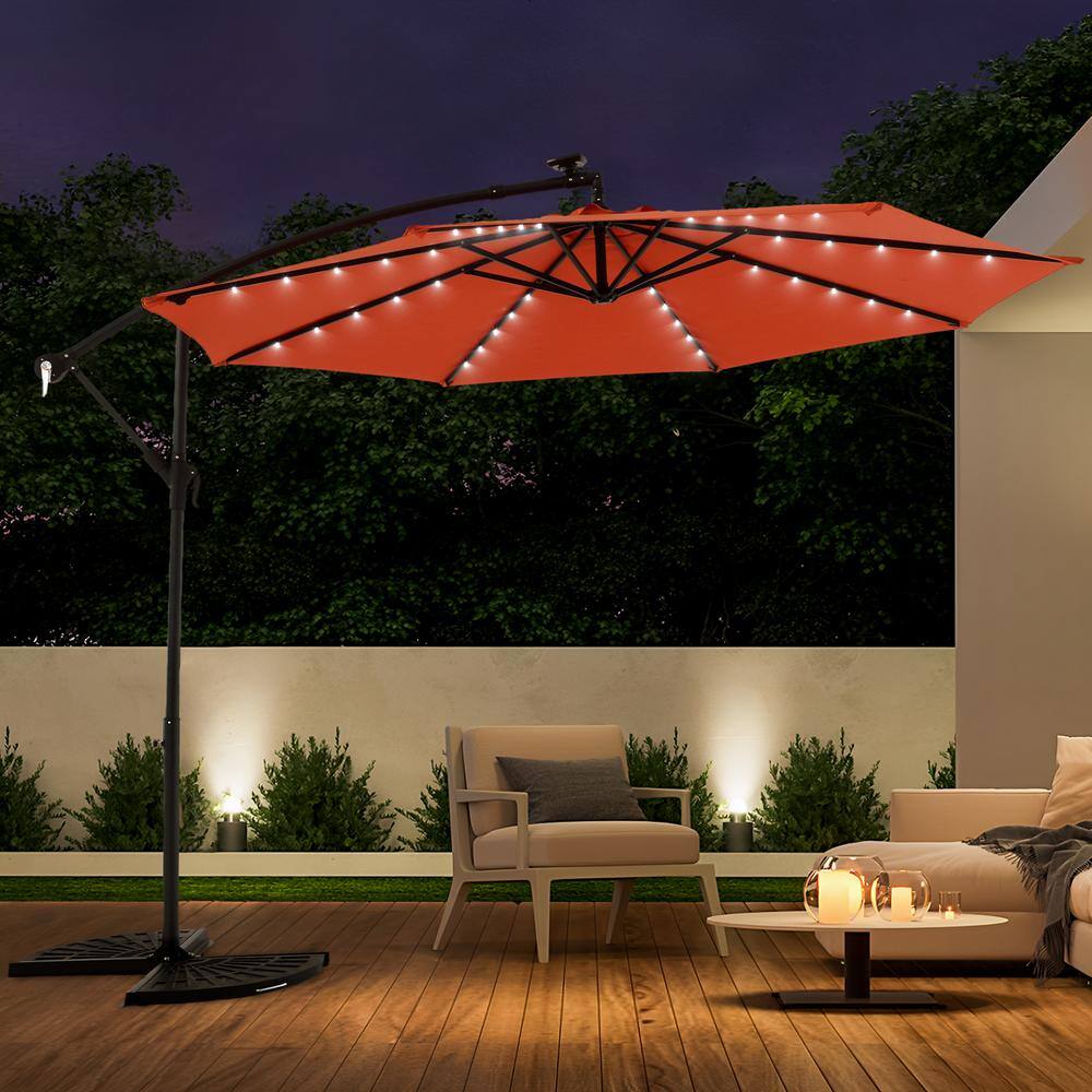 10 ft. Solar LED Steel Offset Hanging Patio Umbrella in Orange price history on PriceWatchPro