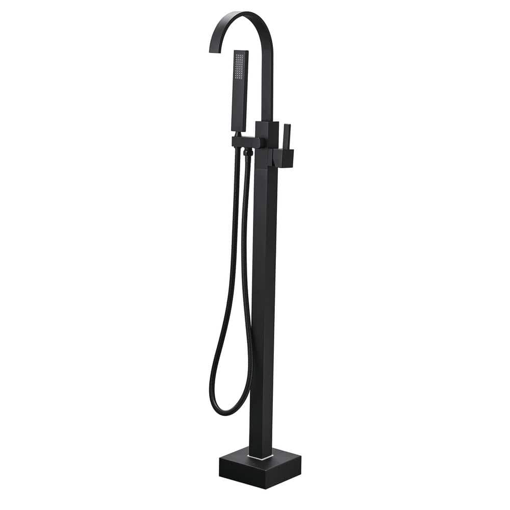 Matte Black Freestanding High Arc Tub Faucet with Hand Shower