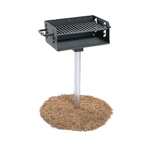 3-1/2 in. Rotating Pedestal Commercial Park Charcoal Grill with Post in Black