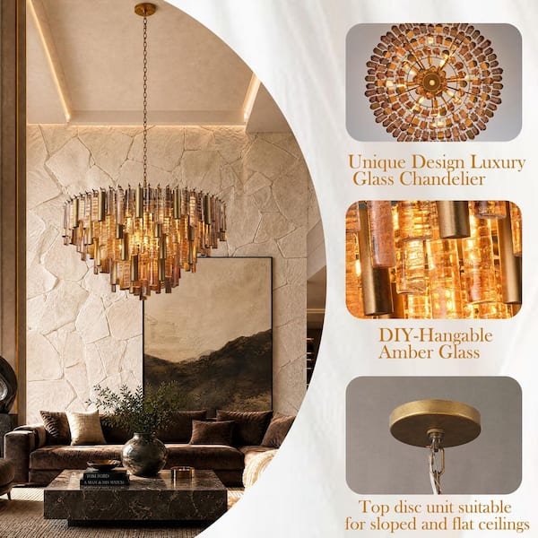 ヴィンテージ アジアンライト YUYI Vintage Chandelier 33.9 in.13-Light Copper-Finish Crystal