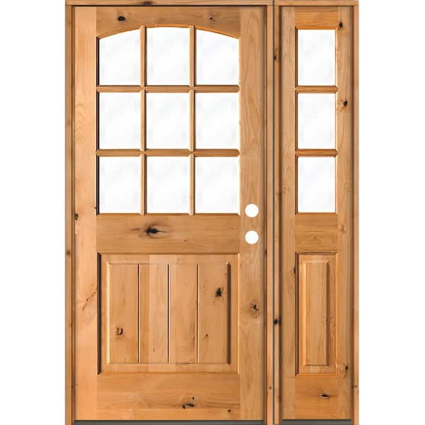 Krosswood Doors 46 in. x 80 in. Knotty Alder Left-Hand/Inswing 9-Lite Clear Glass Clear Stain Wood Prehung Front Door/Right Sidelite