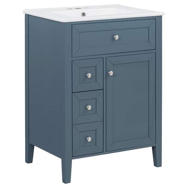 18 in. Blue Gray Bath Vanity with White Ceramic Top,drawers and Soft-Closing Door