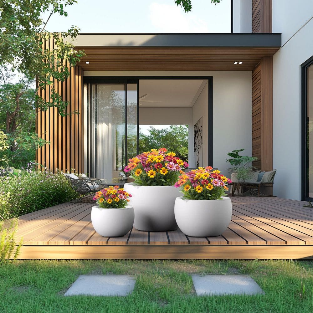 12.5 in. 16 in. 20.5 in. Crisp White(Enhanced Core) Concrete Round Planter / Pot with Drainage Holes (3-Pack) price history on PriceWatchPro