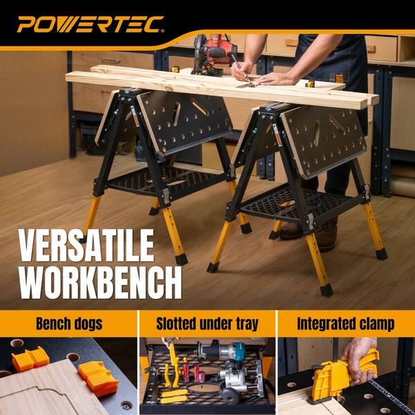 POWERTEC 36 in.H x 27.6 in.W, 2-in-1 Folding Work Table and