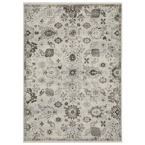 Channing Ivory/Gray 10 ft. x 13 ft. Persian Floral Distressed Polyester Fringe Edge Indoor Area Rug