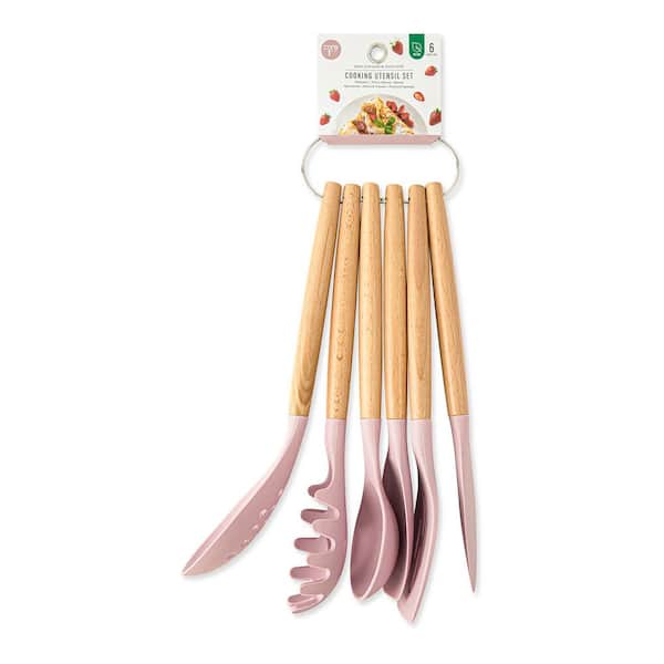 Rose 6 Pieces Beechwood and Silicone Utensil Set